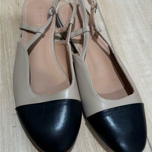 Beige and Black Two-Tone Slingback Flats - Women